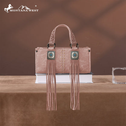 MW1351-888 Montana West Western Fringe Concho Collection Mini Crossbody Bag  -Dark Pink