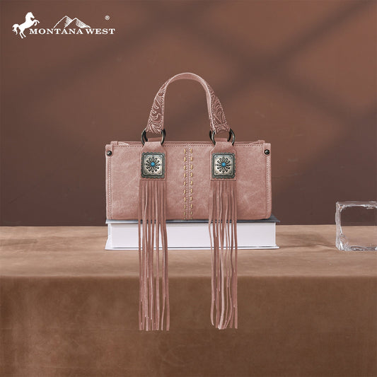 MW1351-888 Montana West Western Fringe Concho Collection Mini Crossbody Bag  -Dark Pink