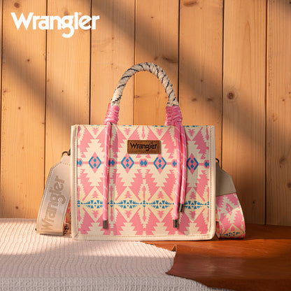 WG206-8122S  Wrangler Aztec Print Rope Tote/Crossbody - Light Pink