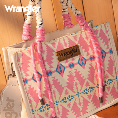 WG206-8122S  Wrangler Aztec Print Rope Tote/Crossbody - Light Pink